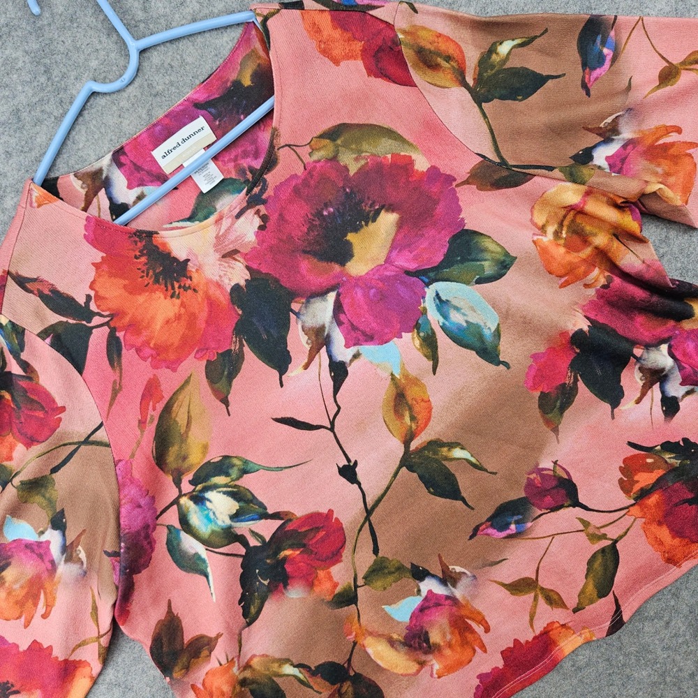 Alfred Dunner Top Women's Pink Multi Color 3X Floral 3/4 Sleeve Crew Neck Tunic